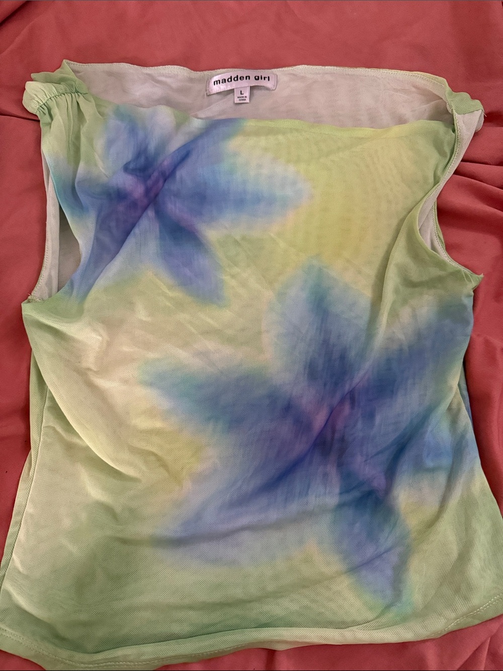Madden Girl Lime Green & Blue Tie-Dye Mesh Tank